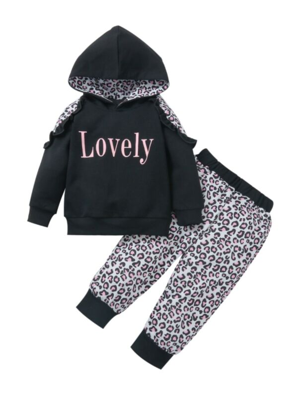 2 Pieces Baby Girl Set Lovely Hoodie With Leopard Trousers