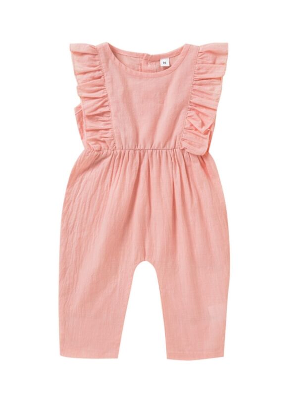 Infant Toddler Girl Ruffle Trim Sleeveless Jumpsuit