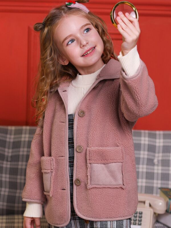 Kid Girl Dual Pocket Buttoned Fleece Jacket