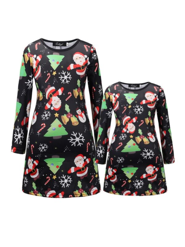 Mother And Daughter Xmas Santa Snowflake Dress