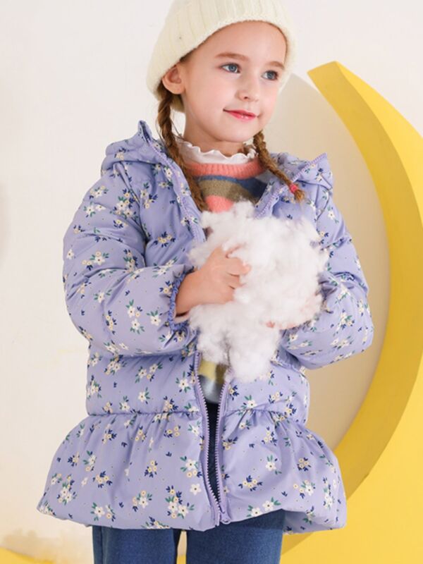 Kid Girl Floral Hooded Coat