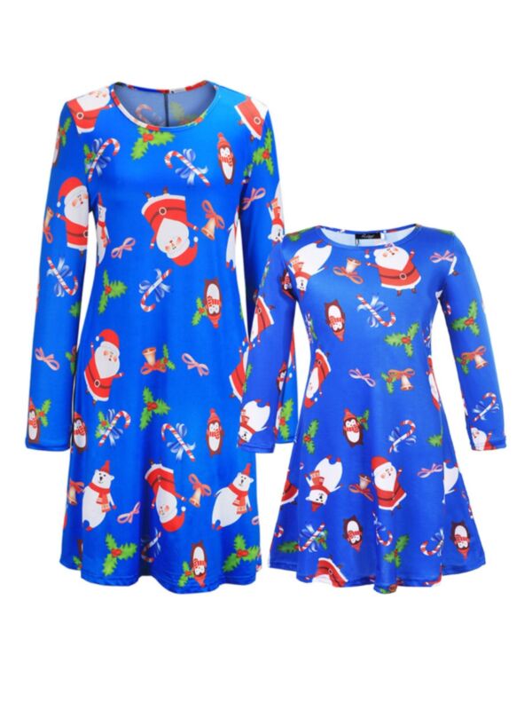 Mummy And Daughter Christmas Santa & Animals Dress