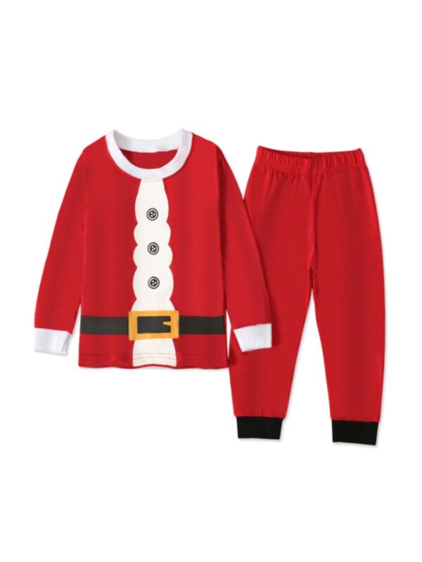 2 Pieces Kid Boy Christmas Sleepwear Set Print Red Tee & Pants