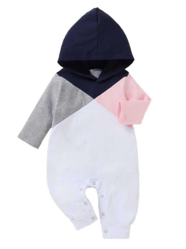 Infant Color Blocking Hooded Jumpsuit