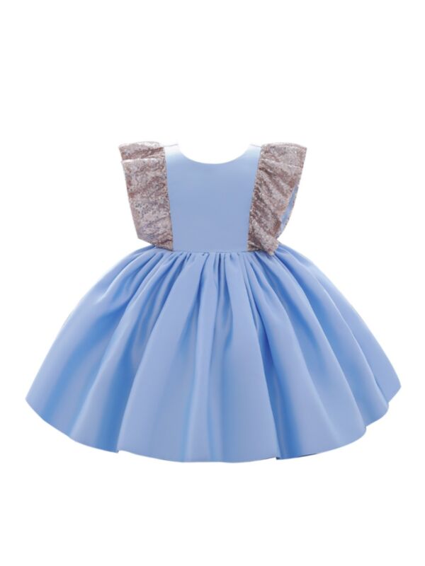 Kid Girl Sequins Flutter Sleeve Birthday Dress