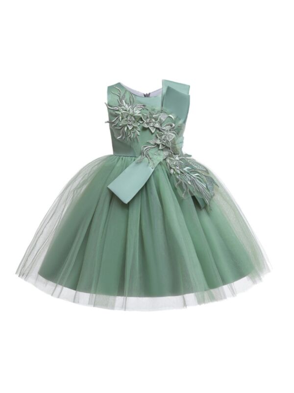 Kid Girl Embroidery Flower Mesh Gown Dress
