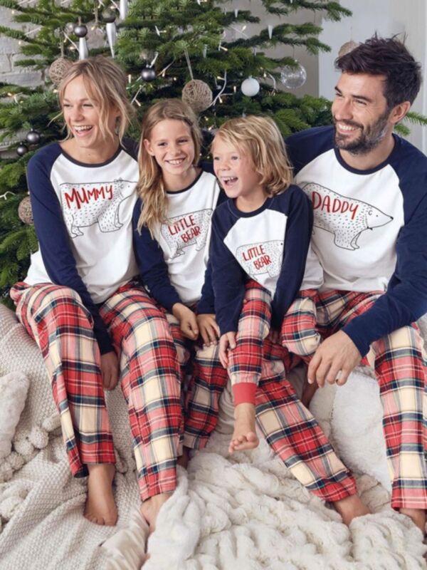 Cartoon Plaid Family Matching Christmas Nightwear Set