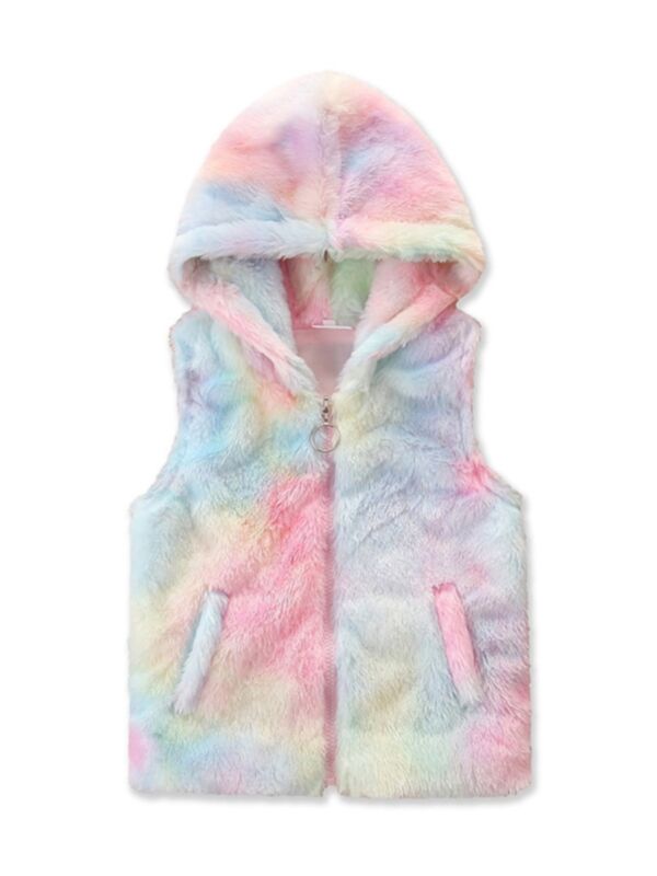 Kid Girl Tie Dye Teddy Hooded Vest