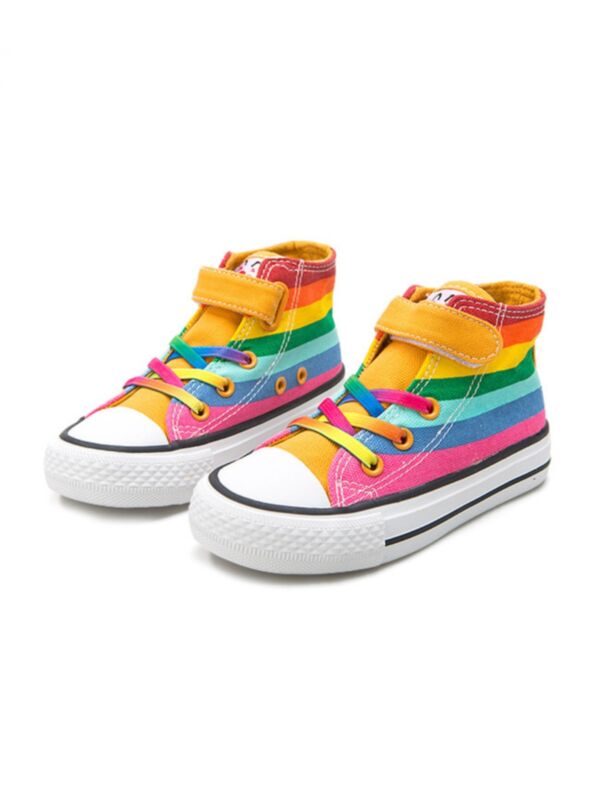 Kid Rainbow Stripe High Top Canvas Shoes