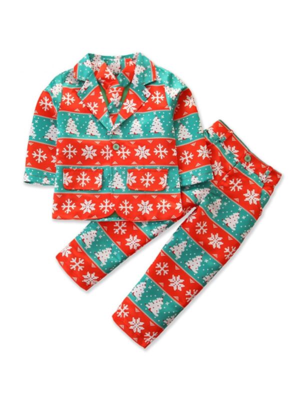 3 Pieces Kid Boy Christmas Snowflake Set Top & Pants & Tie