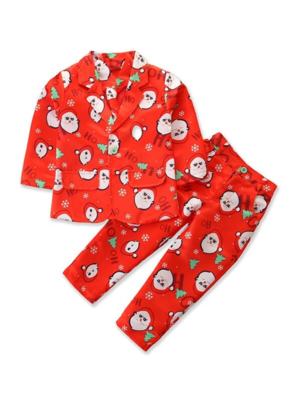 3 Pieces Kid Boy Christmas Santa Pajamas Set Top & Pants & Tie