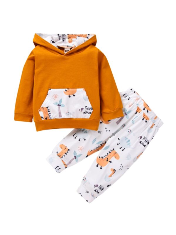 2 Pieces Baby Hoodie & Animals Print Trousers Set