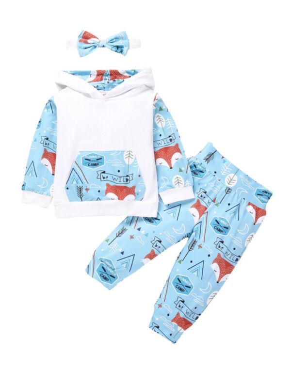 3 Pieces Baby Fox Set Hooded Sweatshirt & Pants & Headband