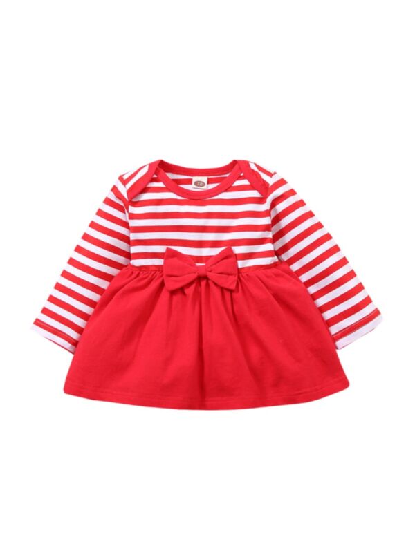 Toddler Girl Bow Front Stripe Dress