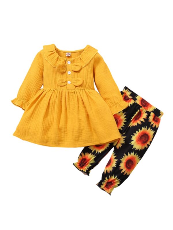 2 Pieces Toddler Girl Muslin Tunic Top With Floral Pants Set