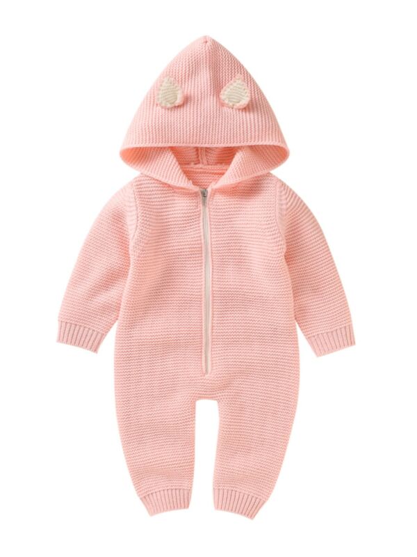 Baby Zip Up Sweater Hooded Jumpsuit