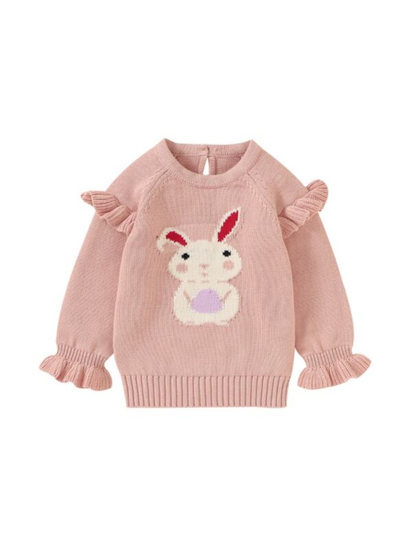 Baby Girl Rabbit Ruffle Trim Sweater