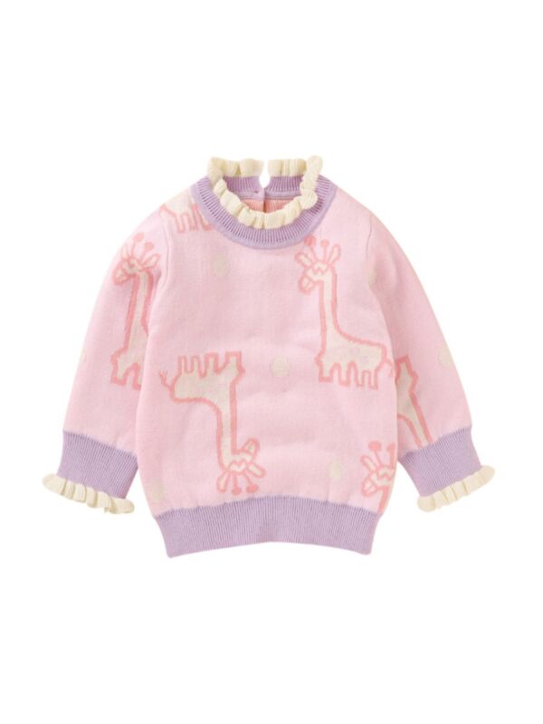 Baby Girl Frill Trim Giraffe Knit Jumper
