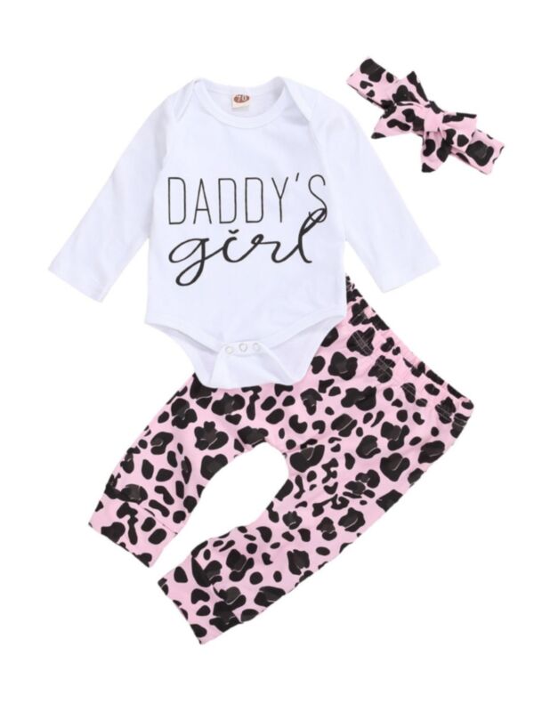 3 Pieces Daddy's Girl Baby Set Bodysuit & Leopard Pants & Headband
