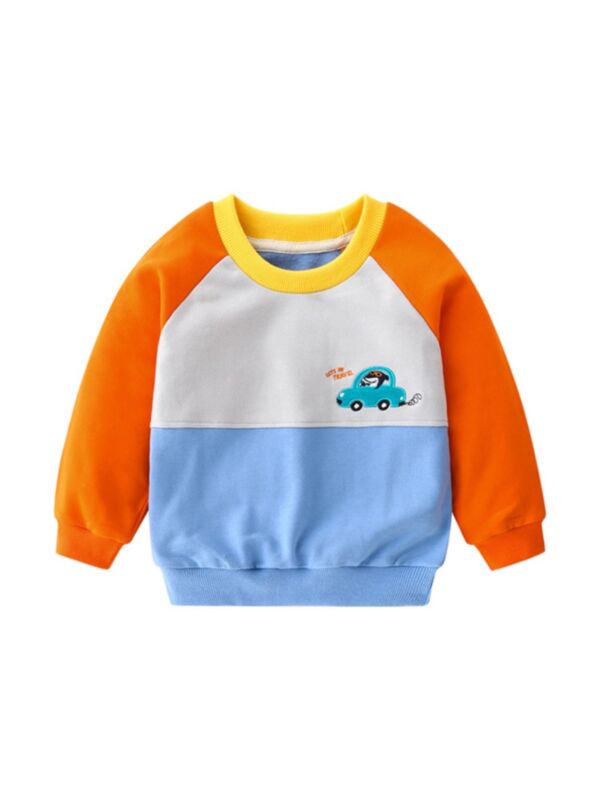 Kid Boy Embroidery Car Square Neck Sweatshirt