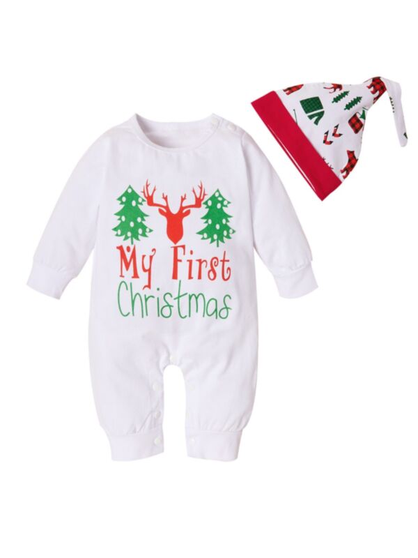 2 Pieces Baby My First Christmas Jumpsuit & Hat