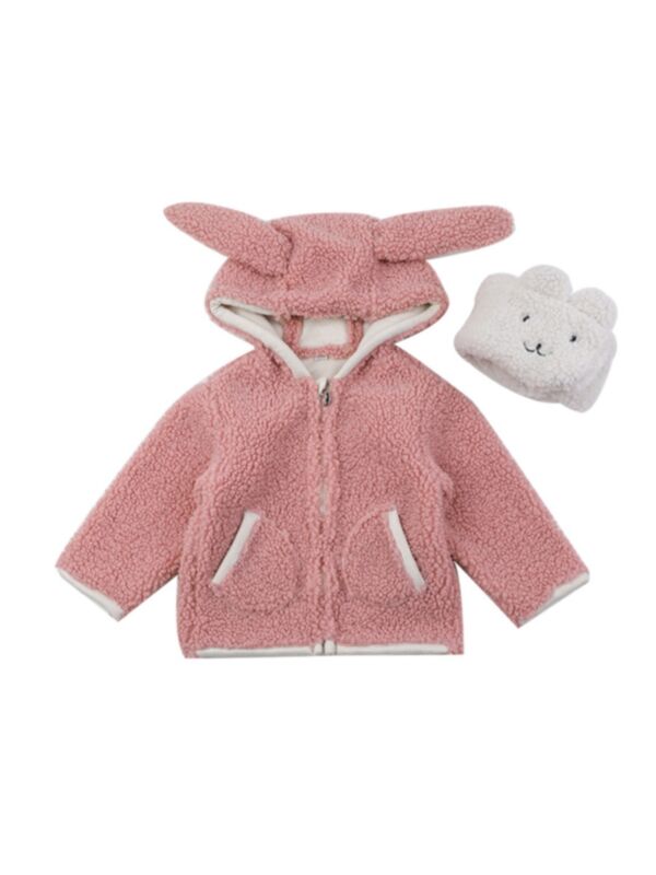 2 Pieces Kid Girl Dual Pocket Teddy  Hoodie With Scarf