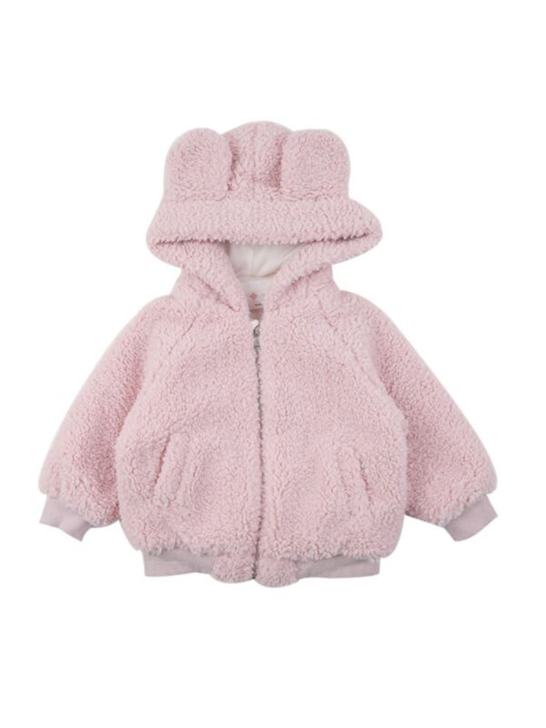 Kid Girl Embroidery Strawberry Fleece Hooded Coat