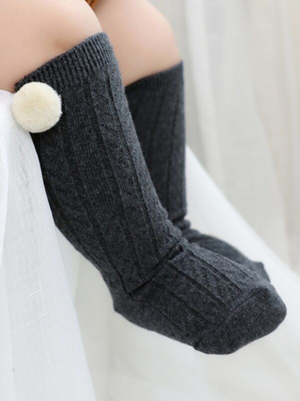 Infant Toddler Girl Pom Pom Decor High Top Socks