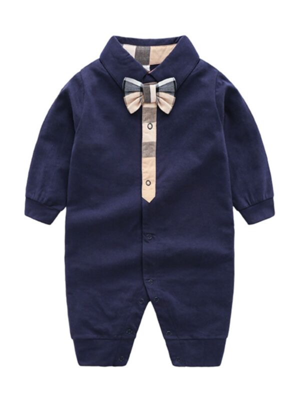 Baby Boy Check Bowtie Polo Jumpsuit
