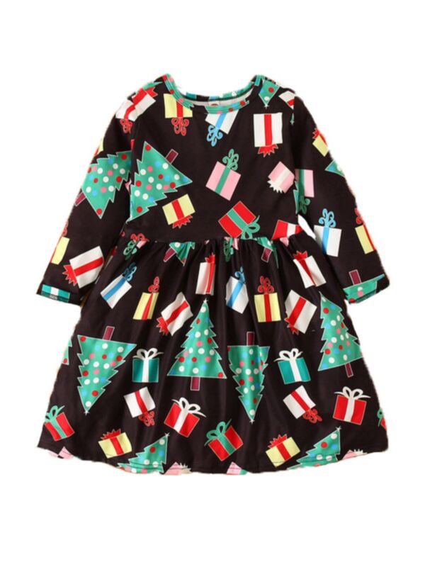 Kid Girl Christmas Print Dress