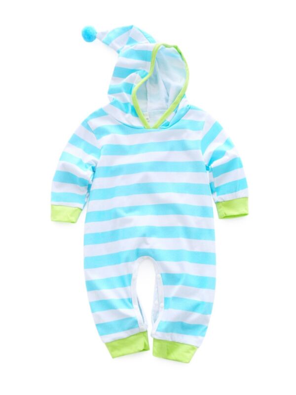 Baby Boy Pom-pom Stripe Hoodie Jumpsuit