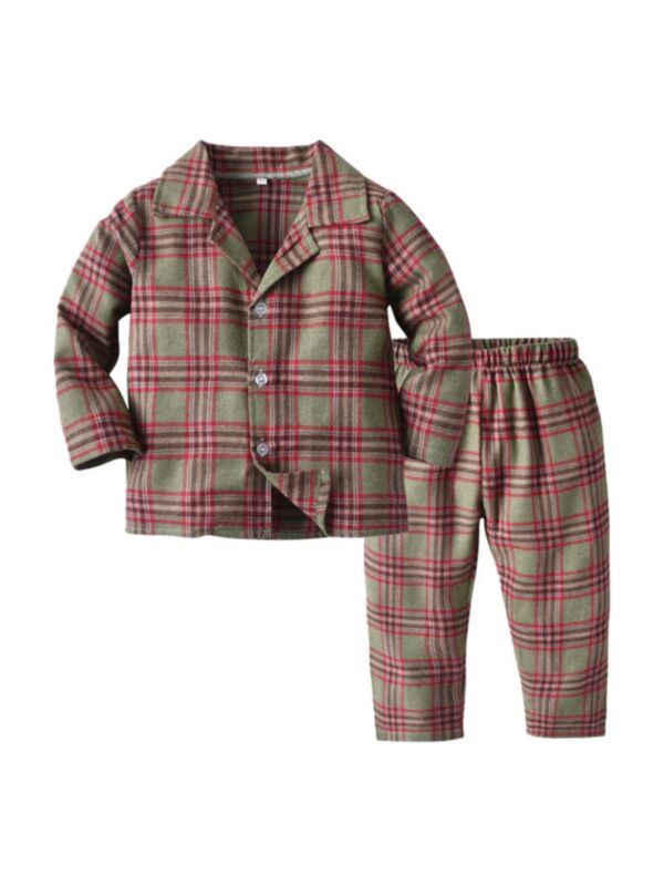 2 Pieces Kid Boy Plaid Loungewear Set Top & Trousers