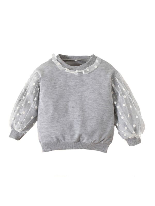 Kid Girl Polka Dots Mesh Grey Sweatshirt