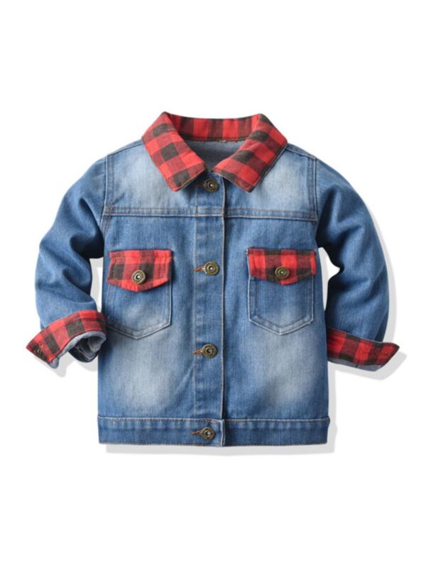 Kid Boy Plaid Patchwork Denim Jacket