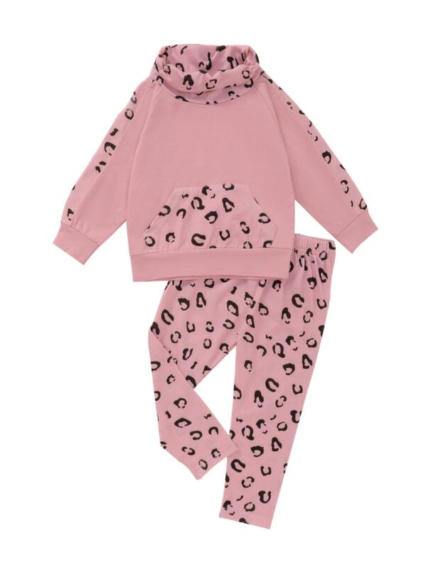 2 Pieces Baby Girl Leopard Set High Top Collar Top & Pants
