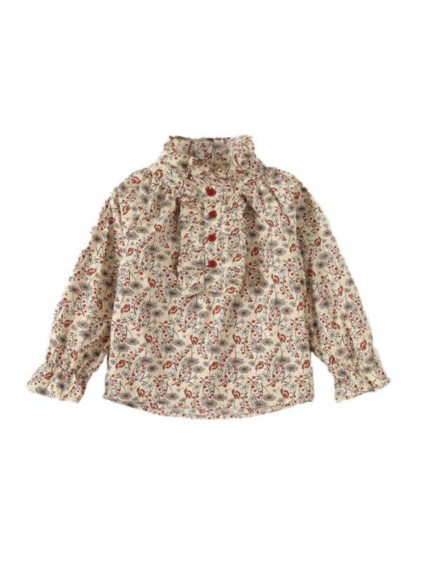 Kid Girl Frill Neck Floral Blouse
