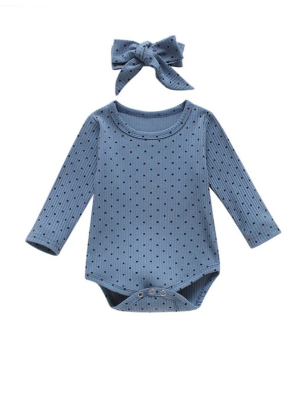 2 Pieces Baby Girl Polka Dots Rib-Knit Bodysuit & Headband