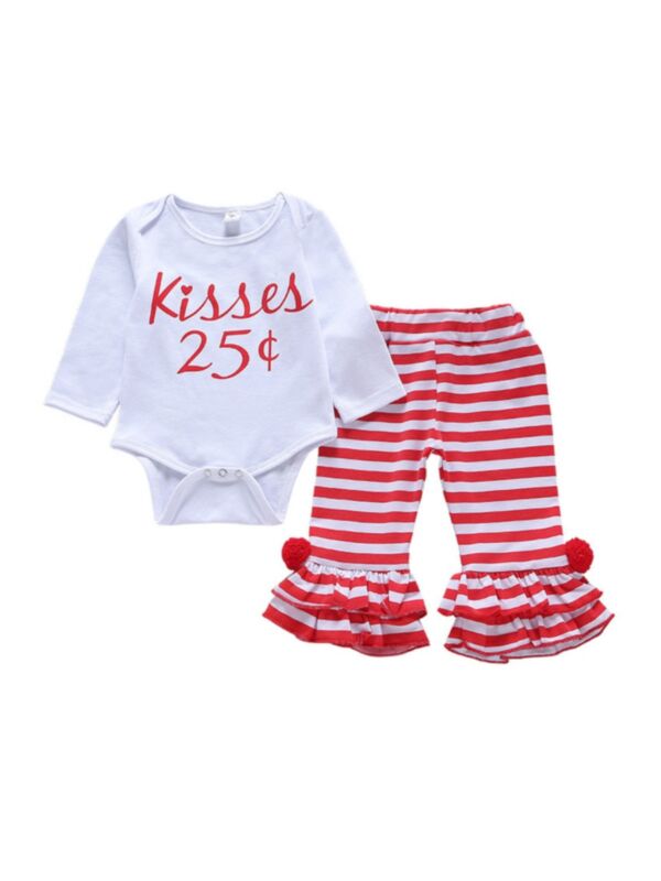 2 Pieces Baby Girl Set Letter Bodysuit & Flared Stripe Pants