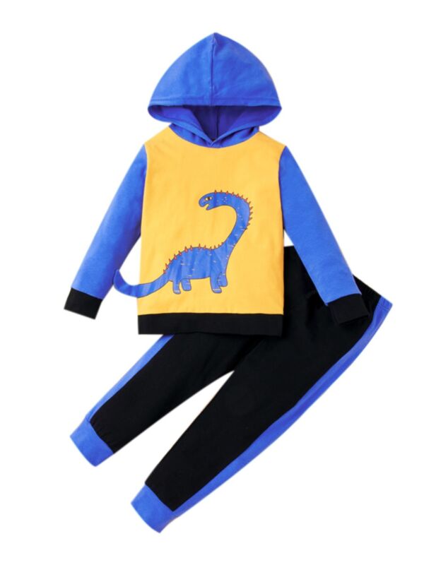 2 Pieces Kid Boy Dinosaur Set Color Blocking Hoodie & Sweatpants