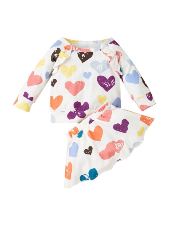 2 Pieces Infant Girl Colorful Love Heart Set Top & Skirt