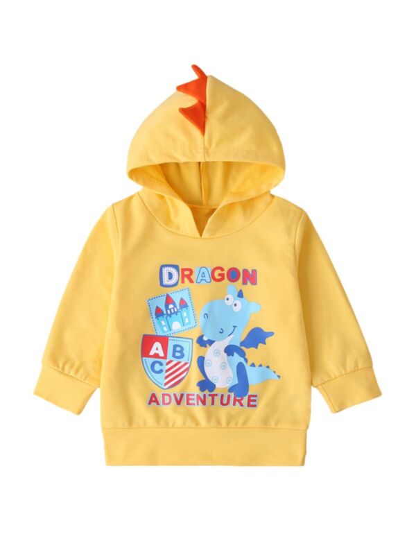 Baby Boy Letter & Dinosaur Yellow Hooded Sweatshirt