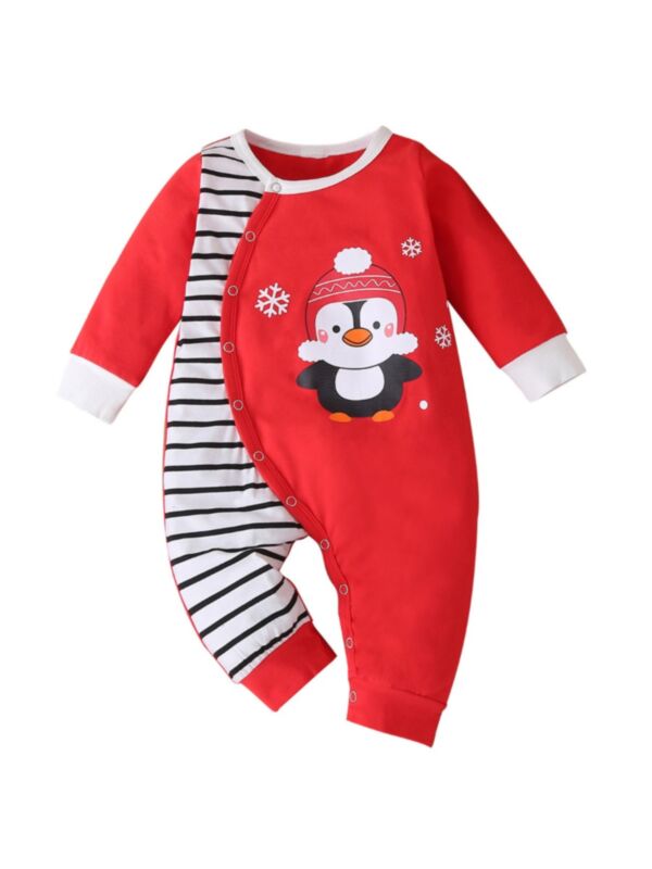 Baby Christmas Penguin Stripe Jumpsuit
