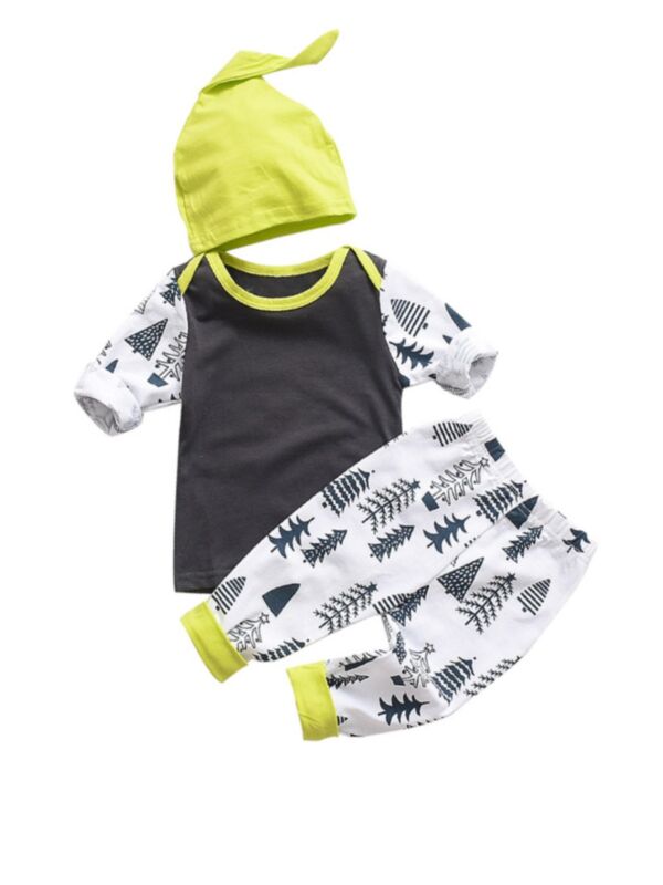 3-Piece Baby Plant Colorblock Set Top & Pants & Hat