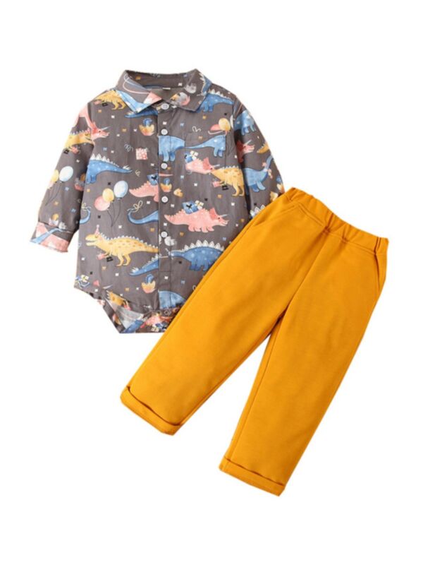 2 Pieces Baby Boy Set Dinosuar Shirt Bodysuit & Pants