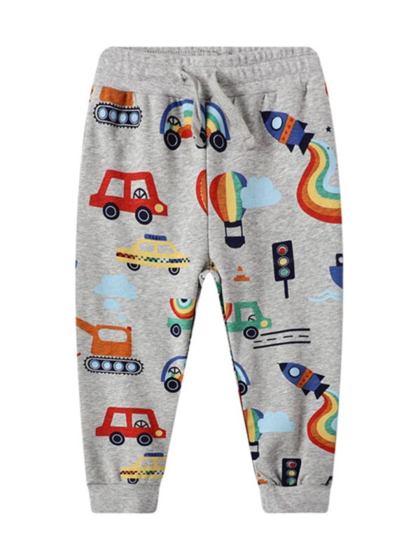 Kid Boy Car & Hot Air Balloon Belted Pants