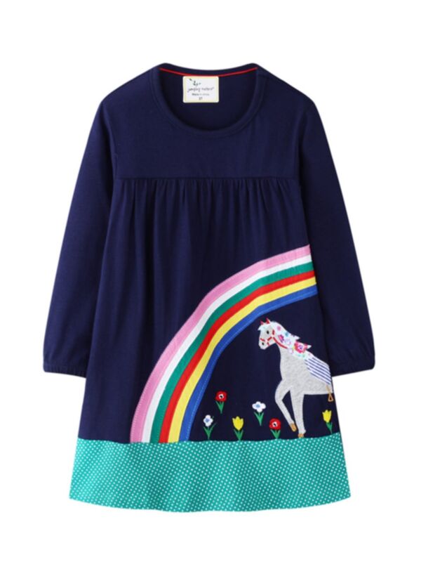 Kid Girl Unicorn & Rainbow Printed Dress