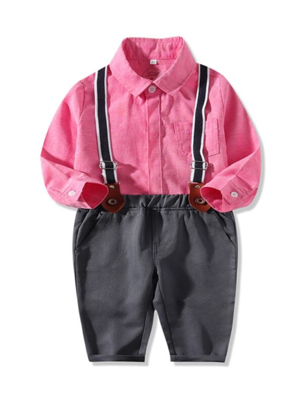 2 Pieces Baby Boy Gentleman Set Shirt Bodysuit & Suspender Pants