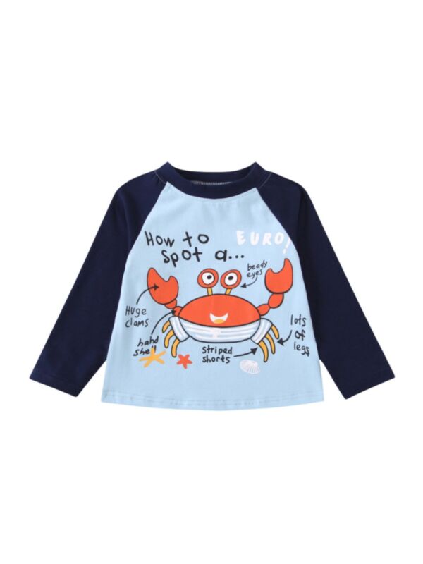 Kid Boy Letter & Crab Print Tee