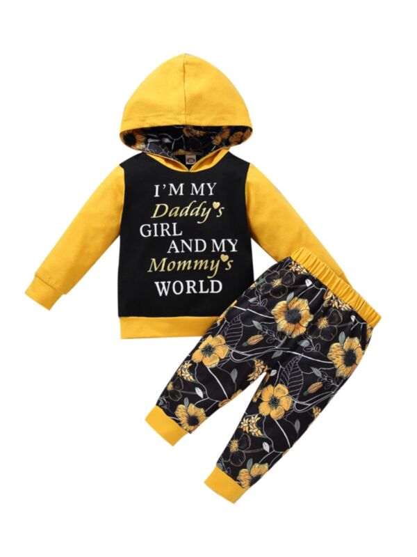 2 Pieces Baby Girl Set Slogan Hoodie With Floral Trousers 