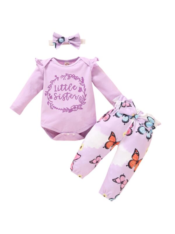 3 Pieces Baby Girl Outfit Bodysuit & Butterfly Bloomers & Headband